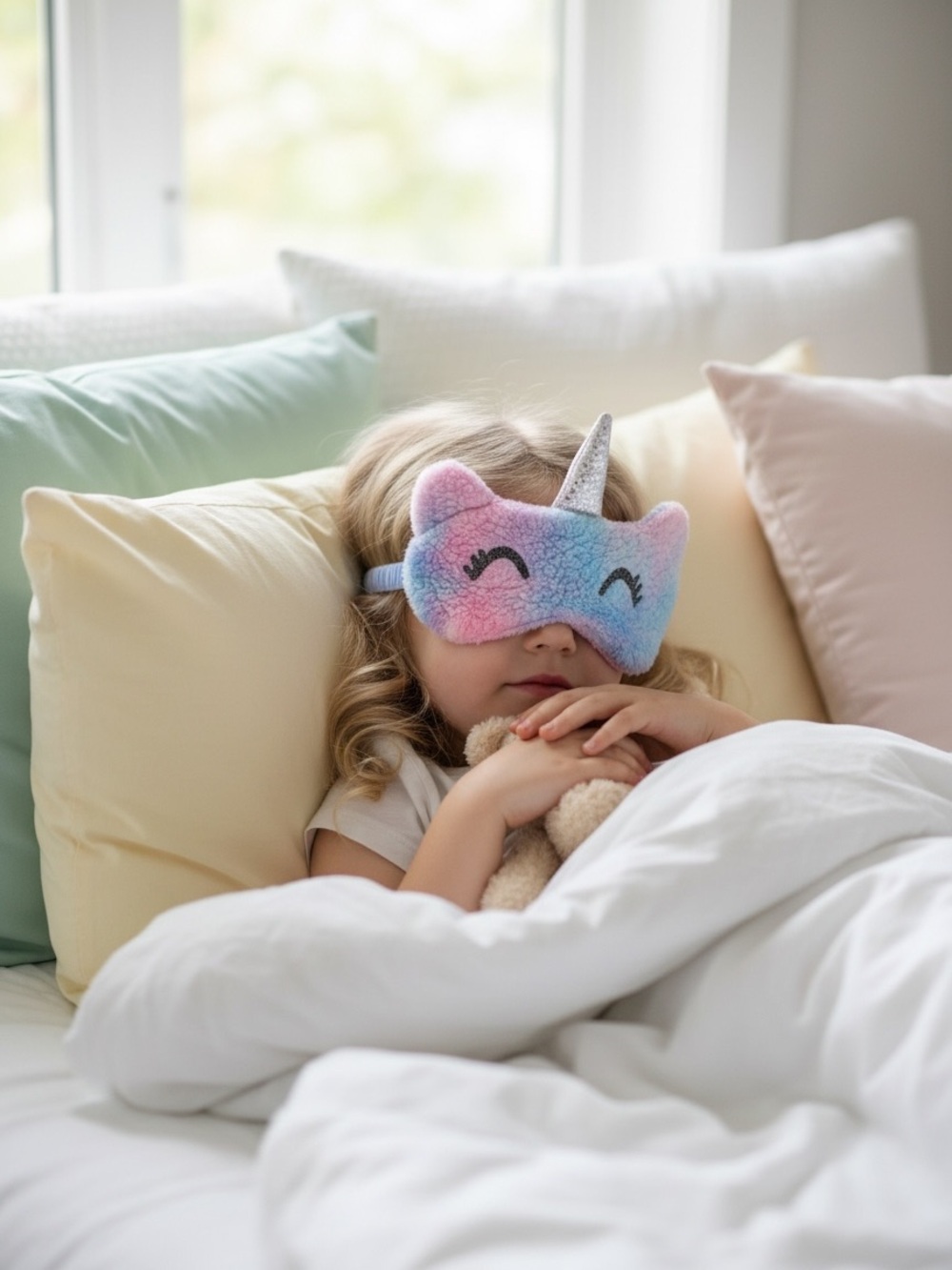 Plush Unicorn Kids Sleep Mask - Pastel Rainbow